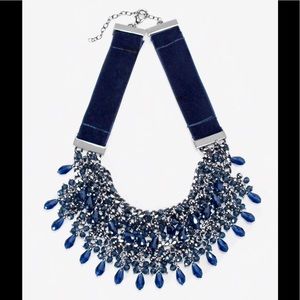 White House Black Market Jewelry - Hematite Blue Beaded Velvet Statement Necklace White House Black Market Jewelry - Hematite Blue Beaded Velvet Statement Necklace